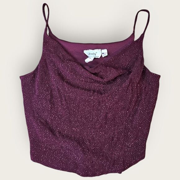 Vintage Jody Slouchy Neck Red Strappy Y2K Cropped Sparkly Tank - Picture 2 of 9